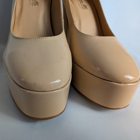 L'INTERVALLE Beige Platform Glossy Leather Women Shoes Size 8 Made In Brazil - Picture 3 of 12